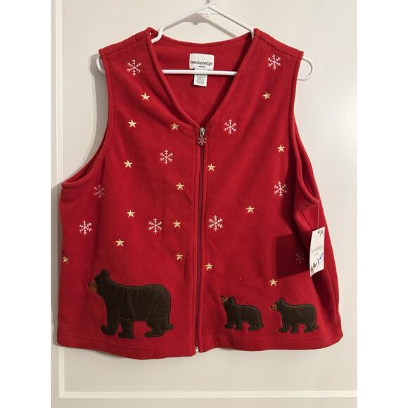 breckenridge Jackets & Blazers - Breckenridge Fleece Vest Bear Women Sz 1X Vintage Red Holiday Christmas NWT